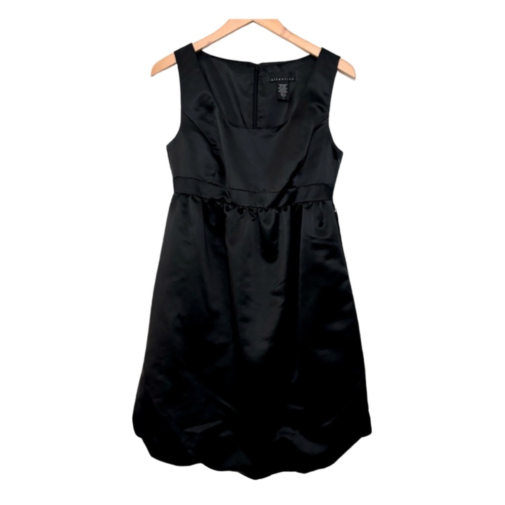 Ladies Satin-Finish Solid Black, Sleeveless Cocktail Dress With Balloon Skirt